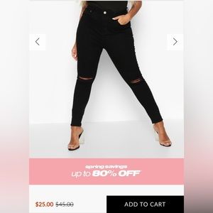 NWT Black Ripped Knee Skinny Jeans Size 14